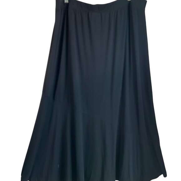 Any Wear Catherines 1X Maxi Skirt Black Asymmetrical Pull On Flowy Minimalist - Picture 3 of 9